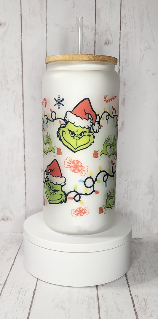 Grinch Christmas Lights Glass Cup